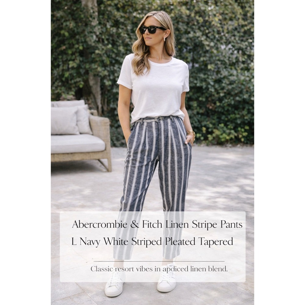 Abercrombie & Fitch Navy and White Striped Linen Ankle Pants